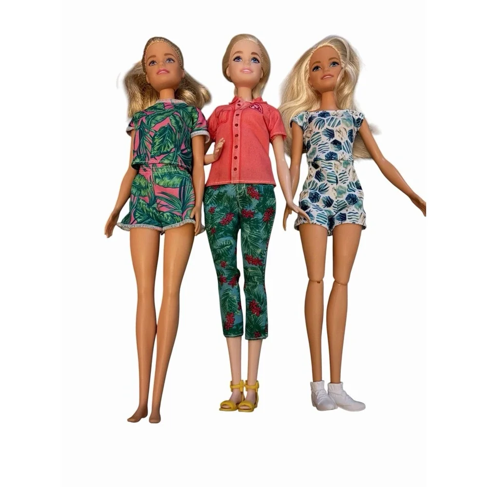Lot of 3 Articulated Barbie Dolls Tropical Safari Fits Mattel Blonde‎ Blue Eyes